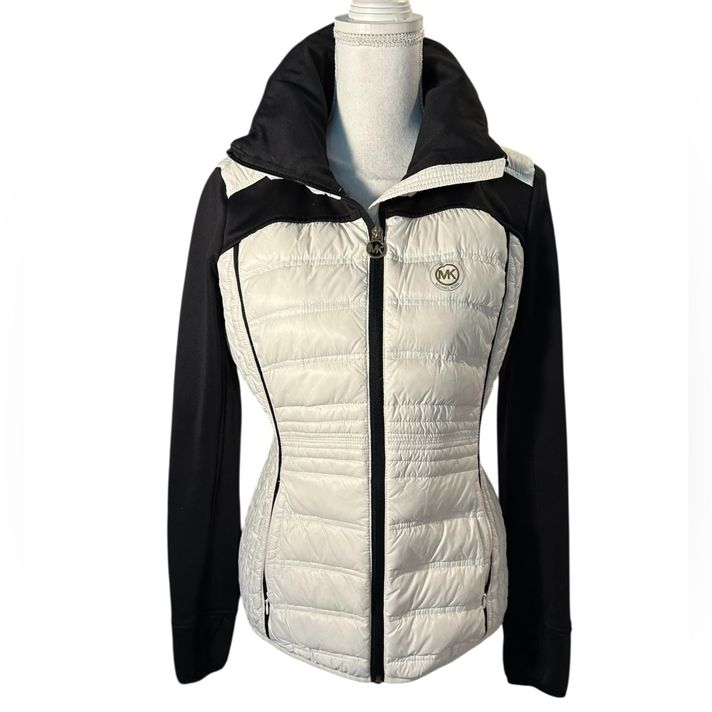 Michael Kors Lightweight Puffer Jacket with Black  and White Contrast Sleeves